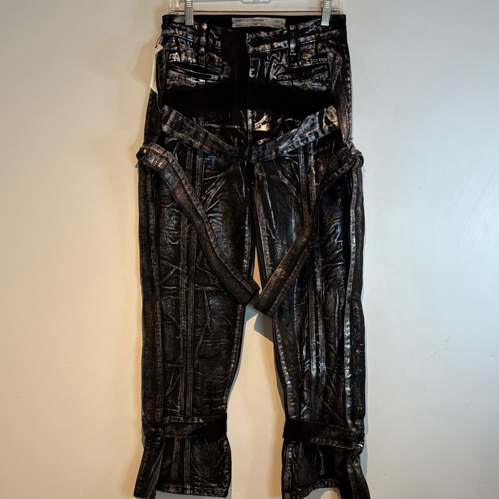SRRY SORA Mainline Bondage Jeans  Black Silver Coated Denim Luxury Avant Gard 28